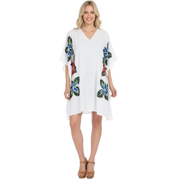 HAPPY BAY Women's Beachwear Swimsuit Coverups for Women Summer Swim Beach Dress Cover ups for Swimwear Women Loose Party Bathing Suit 1X-2X White, Flower