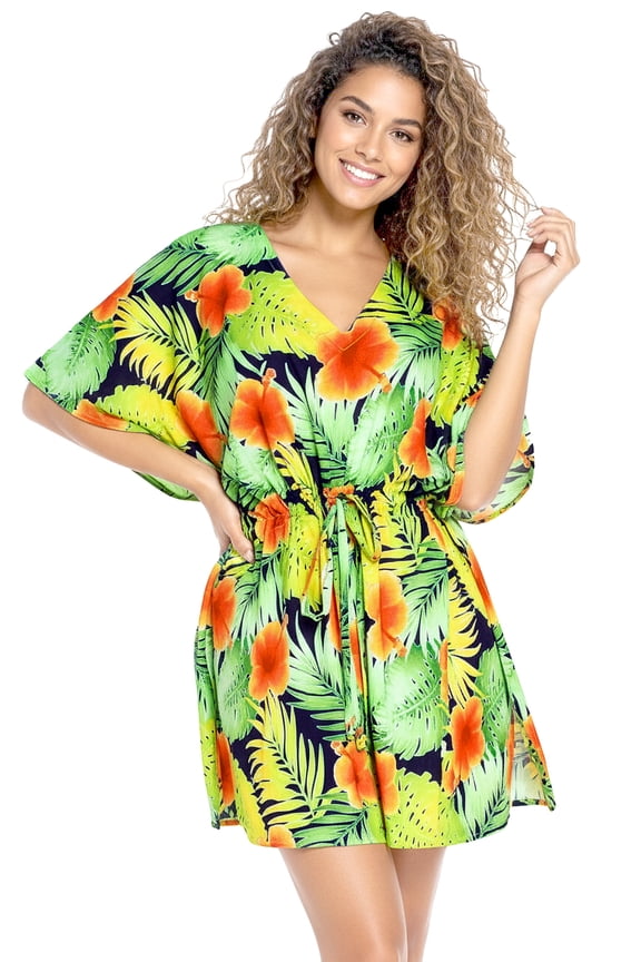 Women's Beachwear Swimsuit Coverups for Women Summer Swim Beach Dress Cover ups for Swimwear Women Plus Size Party Bathing Suit 3X-4X Orange, Tropical