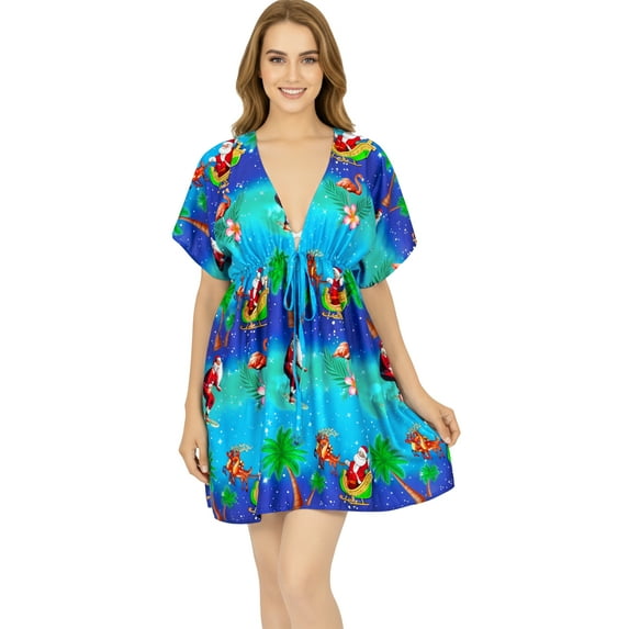 HAPPY BAY Women's Beachwear Swimsuit Coverups for Women Swim Beach Dress Cover Ups for Bathing Suit Cover up Christmas Tree XL-XXL Xmas Blue, Santa Surf