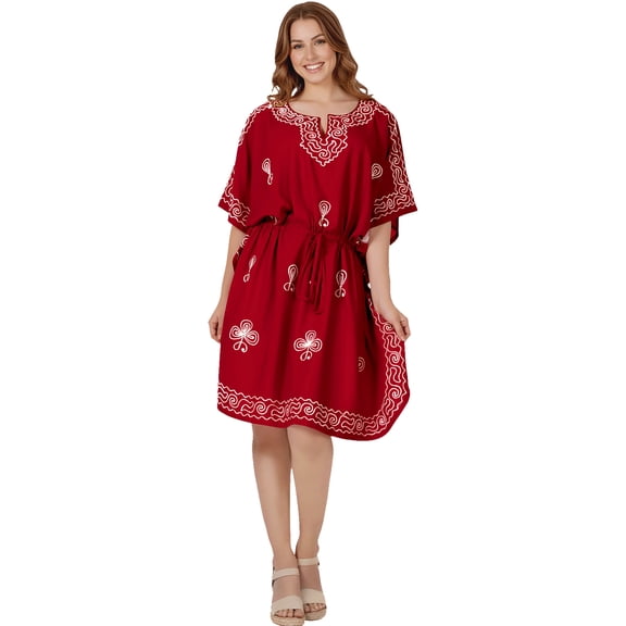 HAPPY BAY Women's Beachwear Tunic Dress for Women Summer Swimwear Vacation Coverup Mini Casual Ladies Bikini Holiday Kaftan 2X-3X Crimson, Floral