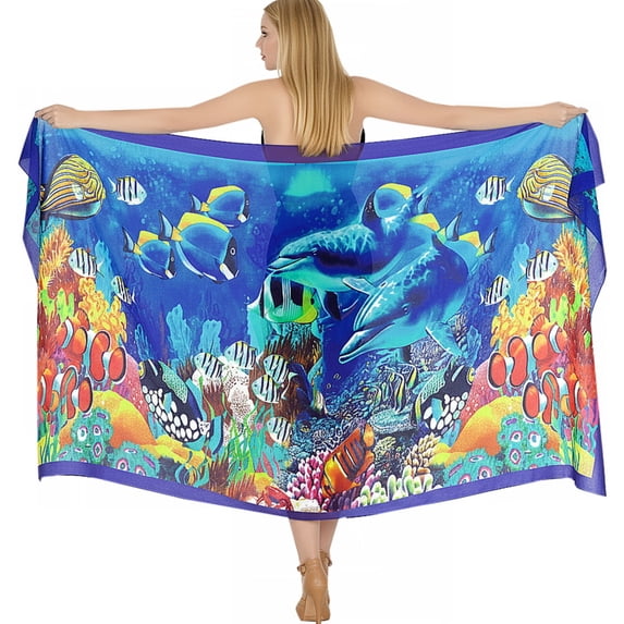 HAPPY BAY Women's Bikini Beach Wrap Cover up Swimwear Bathing suit Summer Wraps Swimsuit Sarong Skirts for Women One Size Multicolor, Fish Aquarium