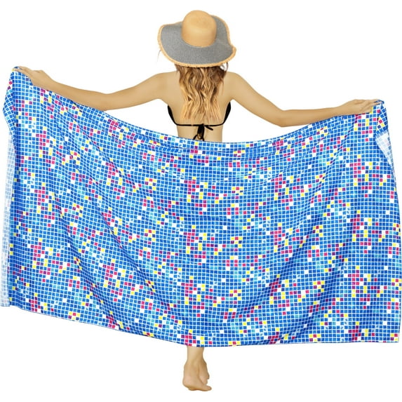 HAPPY BAY Women's Bikini Beach Wrap Swim Cover up Swimwear Skirt Bathing suit Summer Wraps Beachwear Sarong Coverups Swimsuits for Women One Size Azure, Checks