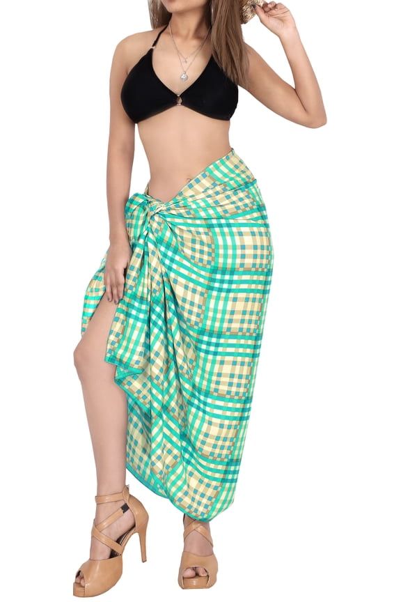 Women's Bikini Skirt Sarong Swimsuit Cover up Summer Wraps Bathing suit Swimwear Beach Wrap Skirts for Women One Size Turquoise, Checks