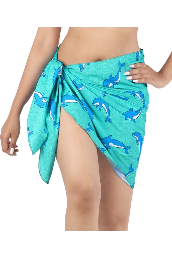 Women's Bikini Swimsuit Beach Cover ups Sarong One Size Cyan, Dolphin