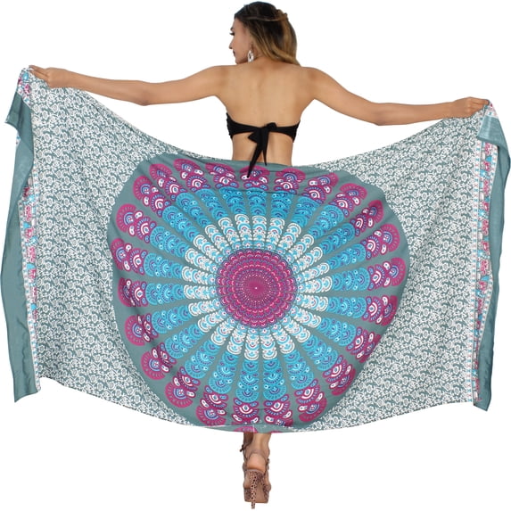 HAPPY BAY Women's Bikini Wraps Beach Wrap Sarong Coverup Skirt Bathing suit Swimsuit Swimwear Cover Up for Women One Size Grey, Mandala