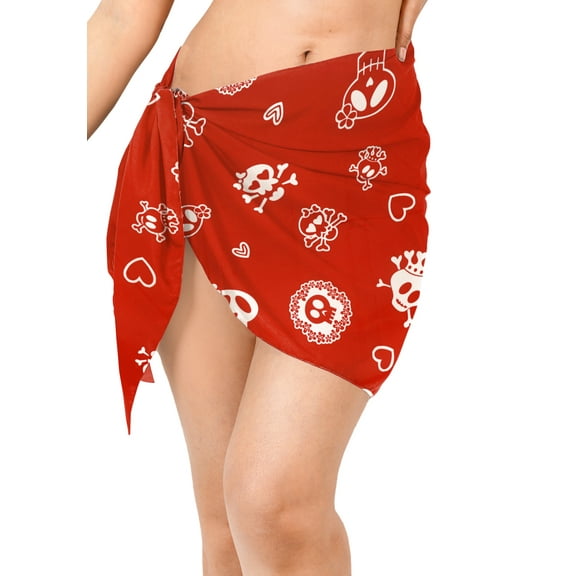 HAPPY BAY Women's Bikini Wraps Beach Wrap Sarong Coverup Skirt Bathing suit Swimsuit Swimwear Cover Up for Women One Size Skulls, Red