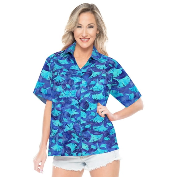 HAPPY BAY Women's Blouse Tops Hawaiian Boyfriend Shirt S Blue_AA182