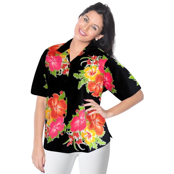 HAPPY BAY Women's Blouse Tops Summer Hawaiian Tie up Shirts for Women XXL Tangerine, Floral