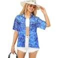 thumbnail image 1 of HAPPY BAY Women's Button Down Blouses Casual Tops Summer Beach Party Blouse Shirt Floral Blouses Short Sleeve Vacation Shirts Hawaiian Dresses for Women XL Geometric, Blue, 1 of 5