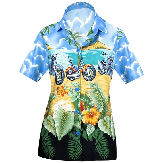 HAPPY BAY Women's Button Down Blouses Floral Summer Beach Party Blouse Shirt Short Sleeve Vacation Casual Dress Hawaiian Shirts Tank Top Women XL plus-size Motor Ride, Blue
