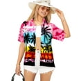 thumbnail image 1 of HAPPY BAY Women's Button Down Blouses Funky Vacation Button up Casual Summer Beach Party Blouse Short Sleeve Tropical Hawaiian Shirts for Women M Palm Tree View, Autumn Pink, 1 of 6