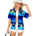 thumbnail image 1 of HAPPY BAY Women's Button Down Blouses Funky Vacation Button up Casual Summer Holiday Beach Party Blouse Hawaiian Tops Short Sleeve Tropical Shirts for Women L Palm Tree, Navy Blue, 1 of 5