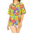 thumbnail image 1 of HAPPY BAY Women's Button Down Blouses Summer Beach Party Blouse Shirt Hawaiian T-Shirt Blouses Short Sleeve Vacation Dress Tee Shirts for Women L Calico Floral, Orange, 1 of 5