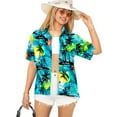 thumbnail image 1 of HAPPY BAY Women's Button Down Blouses Summer Beach Party Shirt Collared Blouse Short Sleeve Vacation Dress Tee Hawaiian Shirts for Women XL Palm Tree View, Autumn Turquoise, 1 of 6