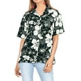 thumbnail image 1 of HAPPY BAY Women's Button Down Blouses Tropical Blouse Dress Shirt Short Sleeve Hawaiian Vacation Button up Beach Party Summer Holiday Shirts for Women S Hibiscus, Black and White, 1 of 4
