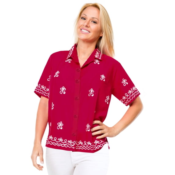 HAPPY BAY Women's Button Down Short-Sleeve Blouses Beach Hawaiian Shirt Party Dressy Vacation Casual Shirts For Women Trendy XL plus-size Pink_X457
