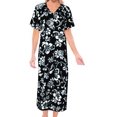 thumbnail image 1 of HAPPY BAY Women's Button Up Beach Cover ups Night T Shirt L-XL Coal, Floral Hibiscus, 1 of 5