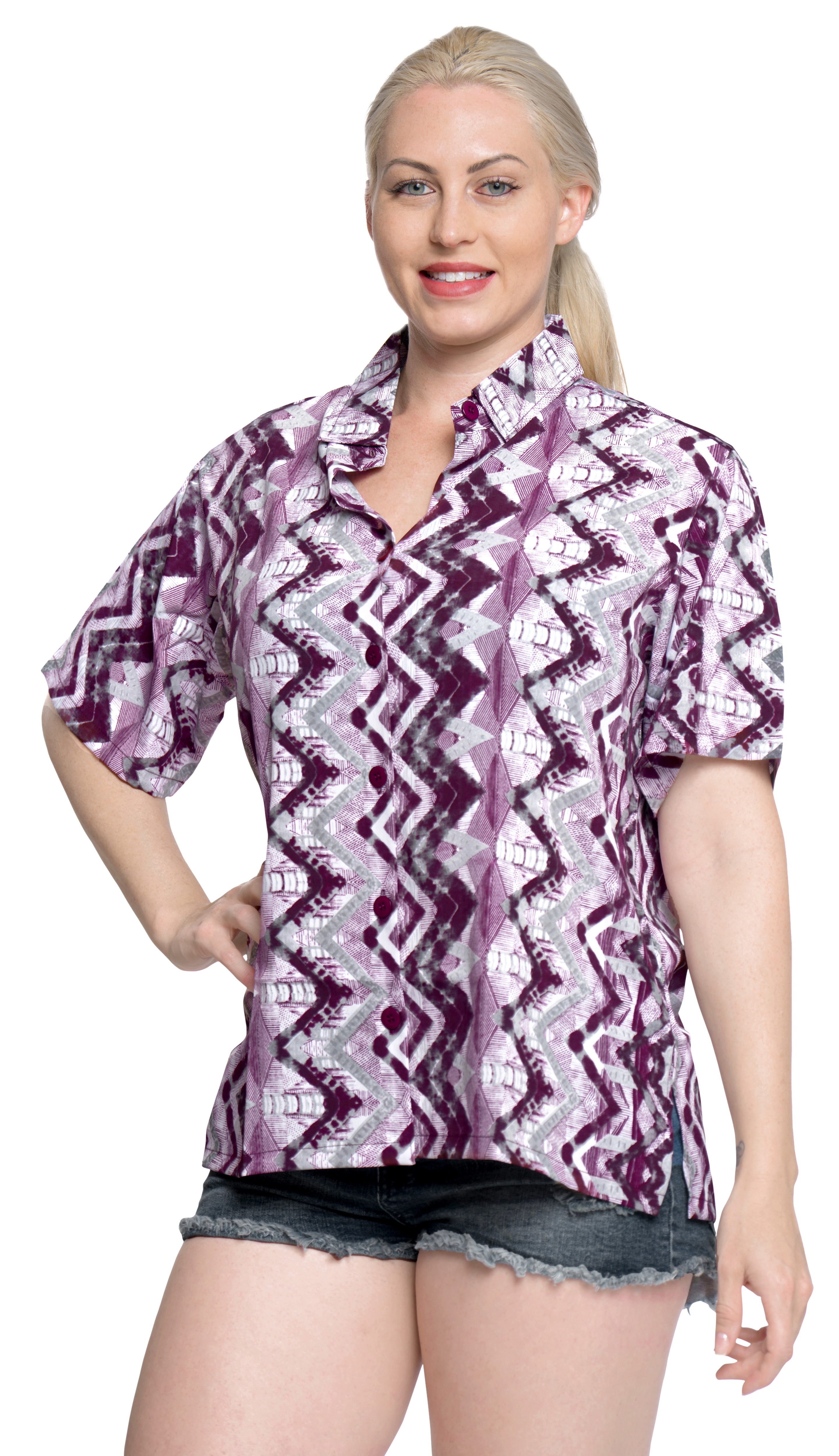 HAPPY BAY Women's Camp Dress Shirt Summer Hawaiian Blouse Tops M Violet