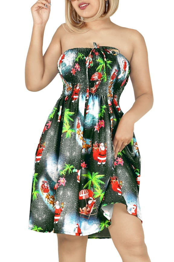 Women's Casual Beach A line Slit Mini Dress Tube Top Evening Short Strapless Tacky Christmas Tree Dresses for Women L-XL Metal, Reindeer
