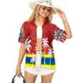 thumbnail image 1 of HAPPY BAY Women's Casual Beach Blouse Shirt Open Front Blouses Short Sleeve Button Up Dress Tops Tee Shirts Hawaiian Dresses for Women M Poppy, Upside Down palm, 1 of 4