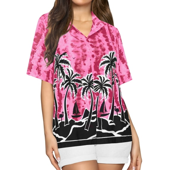 HAPPY BAY Women's Casual Beach Hawaiian Blouse Shirt Cute Blouses Short Sleeve Button Up Dress Tops Tee Shirts Tank Top Women S Landscape, Pink