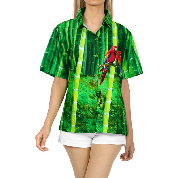 HAPPY BAY Women's Casual Beach Hawaiian Blouse Shirt Dressy Blouses Button Down Short Sleeve Dress Tops Tee Shirts T Shirts for Women M Bamboos, Green