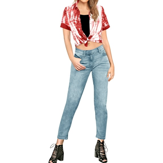 HAPPY BAY Women's Casual Beach Hawaiian Blouses Shirt Dressy Blouse Short Sleeve Button Up Dress Tops Tee Shirts T Shirts for Women L Tie Dye Stripes, Red