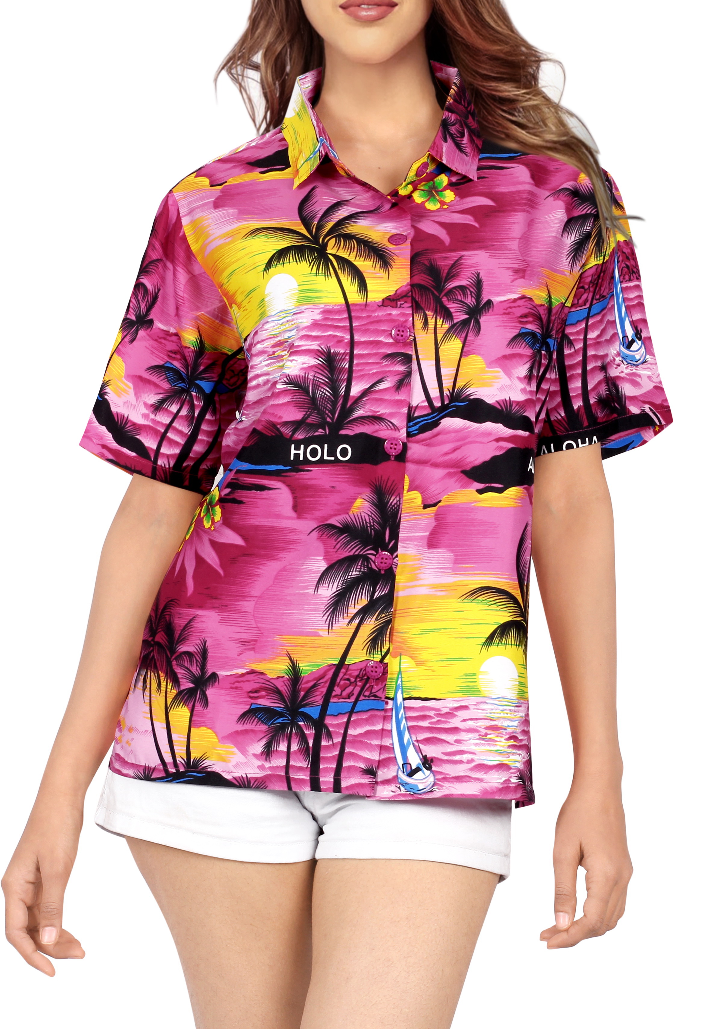 HAPPY BAY Women's Casual Beach Hawaiian Blouses Shirt Tropical Blouse