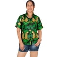 thumbnail image 1 of HAPPY BAY Women's Casual Beach Hawaiian Blouses Shirt V Neck Blouse Short Sleeve Button Down Dress Tops Tee Shirts for Women S Tropical, Autumn Green, 1 of 5