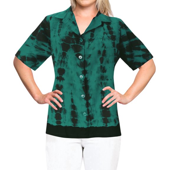 HAPPY BAY Women's Casual Beach Hawaiian Short Sleeve Blouse Shirt T-Shirt Blouses Button Down Dress Tee Shirts Tops for Women S Faded Tie Dye, Green