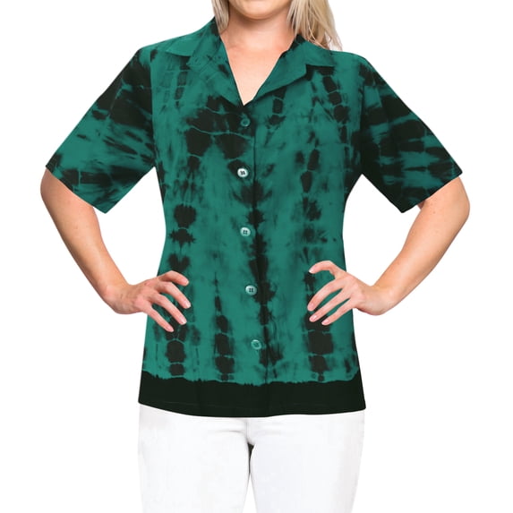 HAPPY BAY Women's Casual Beach Hawaiian Short Sleeve Blouse Shirt T-Shirt Blouses Button Down Dress Tee Shirts Tops for Women XXL Faded Tie Dye, Green