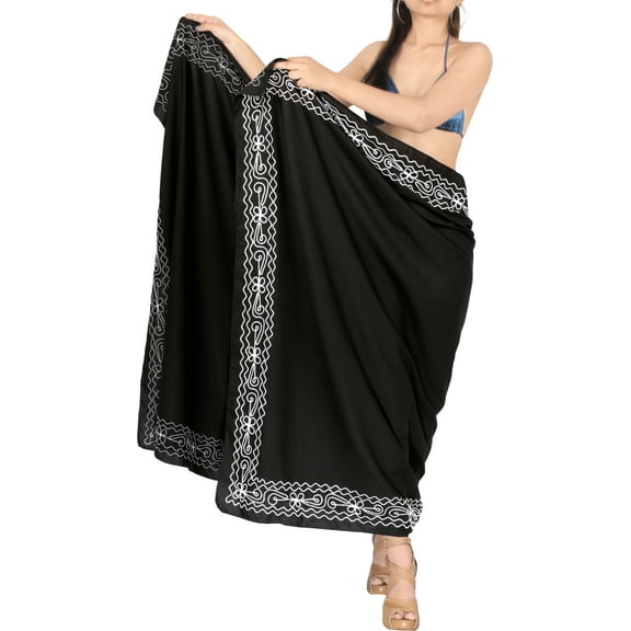 HAPPY BAY Women's Casual Beach Sarong Maxi Swimsuit Pareo Wrap One Size Ebony, Embroidery