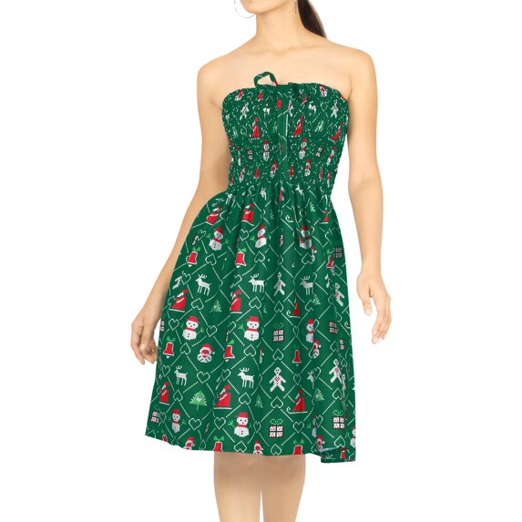 HAPPY BAY Women's Casual Beach A line Slit Mini Dress Tube Top Evening Short Strapless Tacky Christmas Dresses for Women One Size Shamrock Forest, Xmas Theme
