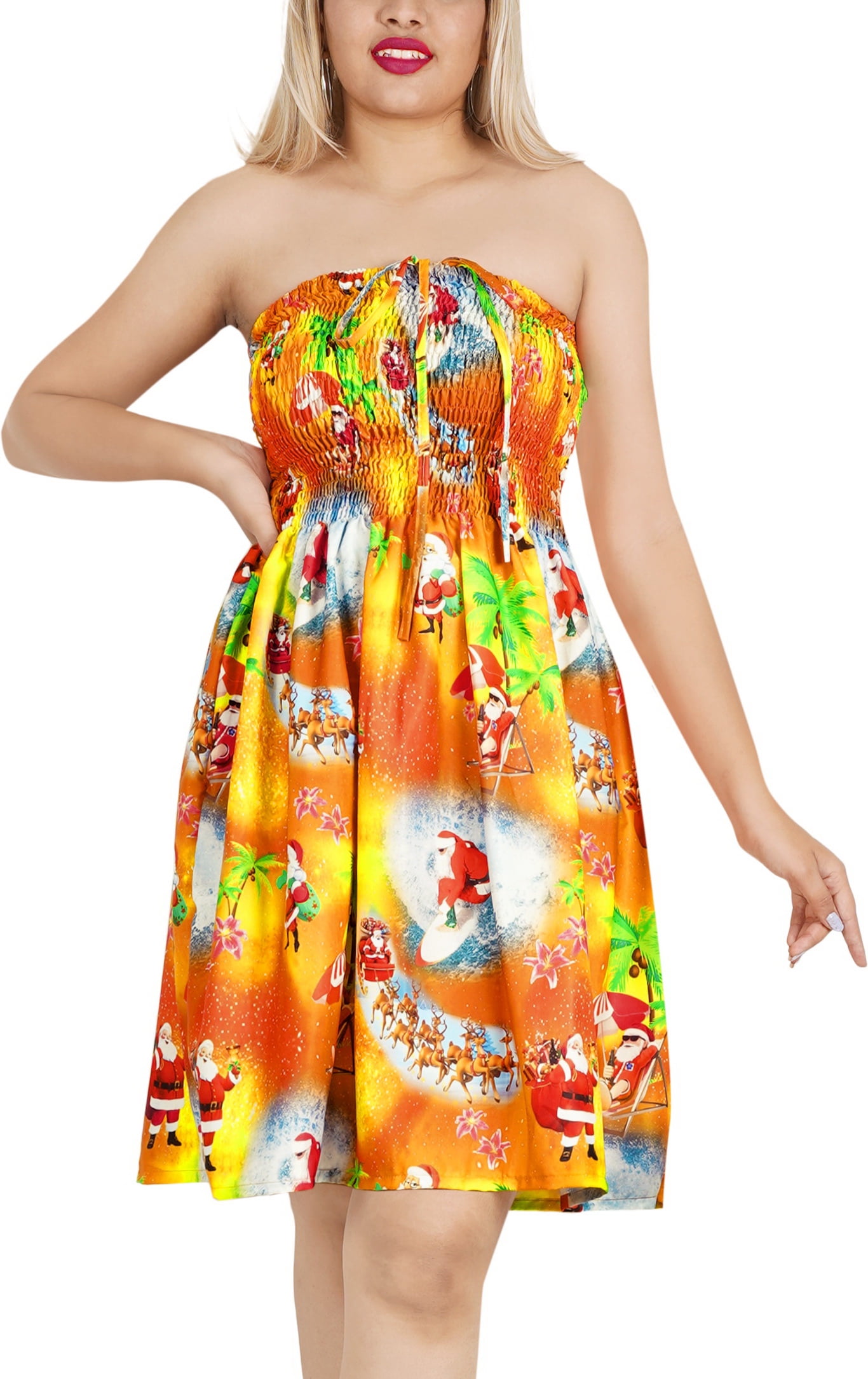 HAPPY BAY Women's Casual Beach A line Slit Smocked Mini Dress Tube Top  Evening Short Strapless Tacky Christmas Dresses for Women L-XL Squash, Palm  Tree - Walmart.com