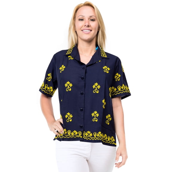 HAPPY BAY Women's Casual Blouse Shirt Solid Blouses Button Down Short Sleeve Dress Tops Tee Hawaiian Shirts for Women S plus-size Regal, Floral