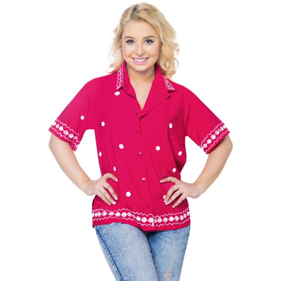 HAPPY BAY Women's Casual Blouse Shirt Solid Blouses Button Down Short Sleeve Dress Tops Tee Shirts Hawaiian Dresses for Women XL plus-size Rose, Polka Dots