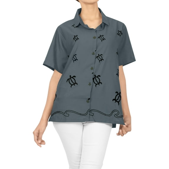 HAPPY BAY Women's Casual Blouse Shirt Solid Blouses Button Up Short Sleeve Dress Tops Tee Shirts Hawaiian T Shirt for Women M Ash, Turtle