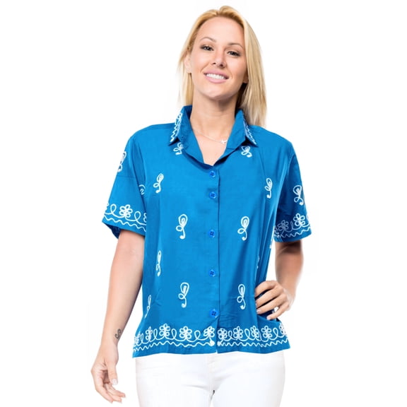 HAPPY BAY Women's Casual Blouse Shirt Solid Blouses Short Sleeve Button Down Dress Tee Shirts Hawaiian Tops for Women S plus-size Sky_AD551