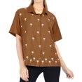 thumbnail image 1 of HAPPY BAY Women's Casual Blouse Shirt TShirts Short Sleeve Button Up Dress Tops Tee Shirts Hawaiian Blouses for Women S plus-size Tiny Palm, Autumn Brown, 1 of 5
