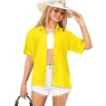 thumbnail image 1 of HAPPY BAY Women's Casual Blouses Shirt Blouse Short Sleeve Button Down Dress Tops Tee Shirts Hawaiian Dresses for Women L Solid, Autumn Yellow, 1 of 6