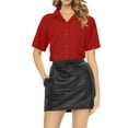 thumbnail image 1 of HAPPY BAY Women's Casual Blouses Shirt Solid Blouse Short Sleeve Button Down Dress Tee Shirts Hawaiian Tops for Women XL plus-size Solid, Red, 1 of 5