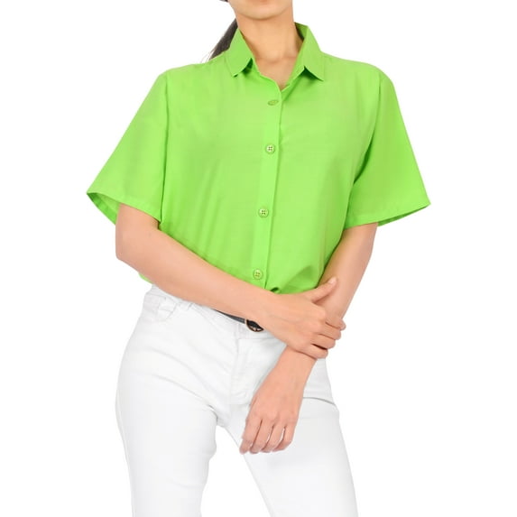 HAPPY BAY Women's Casual Blouses Shirt Solid Blouse Short Sleeve Button Down Dress Tops Tee Shirts Hawaiian T Shirt for Women L Solid, Parrot Autumn Green