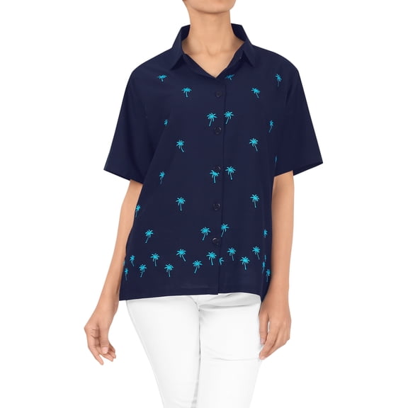 HAPPY BAY Women's Casual Blouses Shirt Solid Blouse Short Sleeve Button Up Dress Tops Tee Hawaiian Shirts for Women S plus-size Regal, Palm Tree