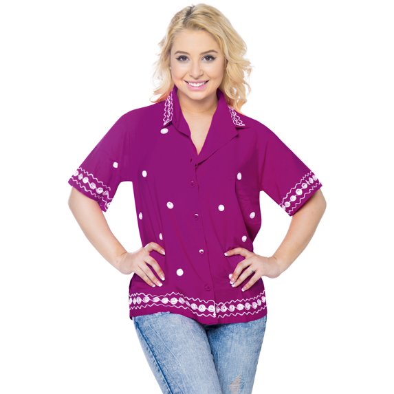 HAPPY BAY Women's Casual Hawaii Shirt Button Down Blouses Short Sleeve Beach Tops Vacation Beach Summer Cute Shirts For Ladies L plus-size Magenta_AD564