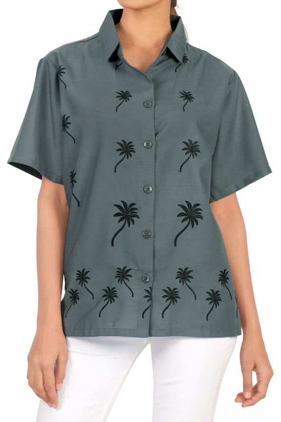 Women's Casual Hawaiian Blouse Shirt Solid Blouses Button Up Short Sleeve Dress Tops Tee Shirts Tank Top Women S plus-size Grey_X480