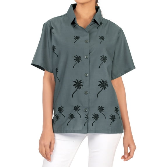 HAPPY BAY Women's Casual Hawaiian Blouse Shirt Solid Blouses Button Up Short Sleeve Dress Tops Tee Shirts Tank Top Women S plus-size Grey_X480