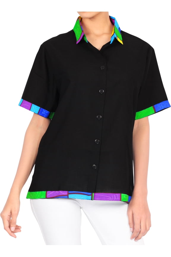 Women's Casual Hawaiian Blouse Shirt Solid Blouses Short Sleeve Button Up Dress Tops Tee Shirts T Shirts for Women S Squid Ink_AD595