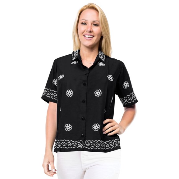 HAPPY BAY Women's Casual Hawaiian Blouse Shirt Solid Blouses Short Sleeve Dress Tops Tee Button Down Shirts for Women S plus-size Squid Ink, Floral