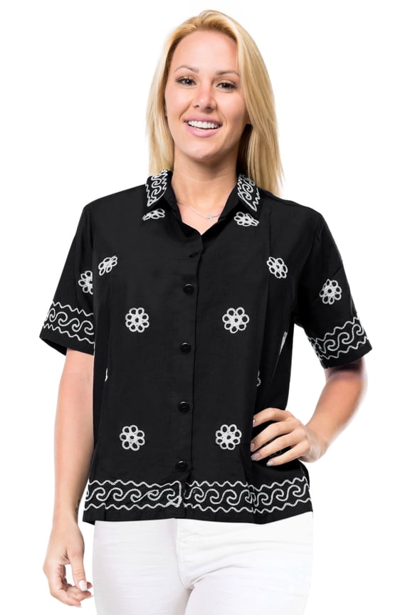 Women's Casual Hawaiian Blouse Shirt Solid Blouses Short Sleeve Dress Tops Tee Button Down Shirts for Women S plus-size Squid Ink, Floral