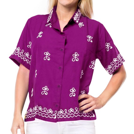 HAPPY BAY Women's Casual Hawaiian Blouse Shirt Solid Blouses Short Sleeve Dress Tops Tee Button up Shirts for Women XL plus-size Violet_X453